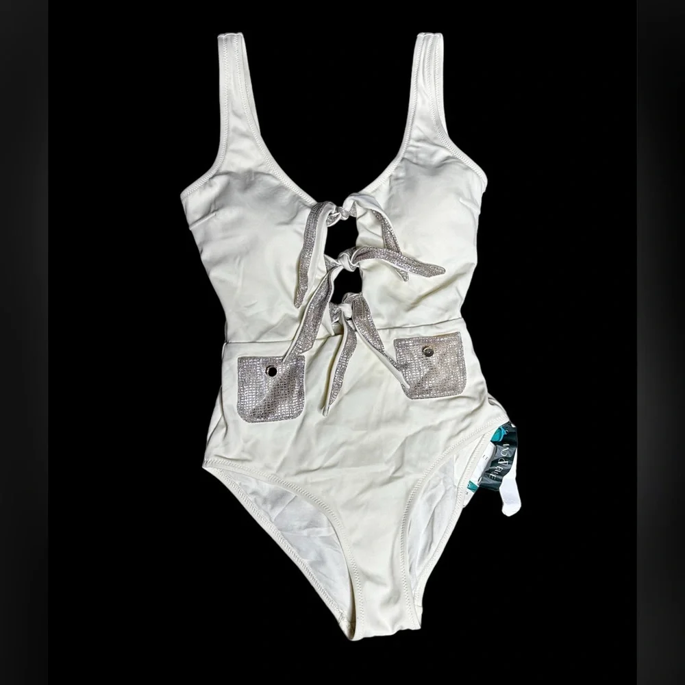 Sand & blue beachwear women one piece beige swim suit size XS